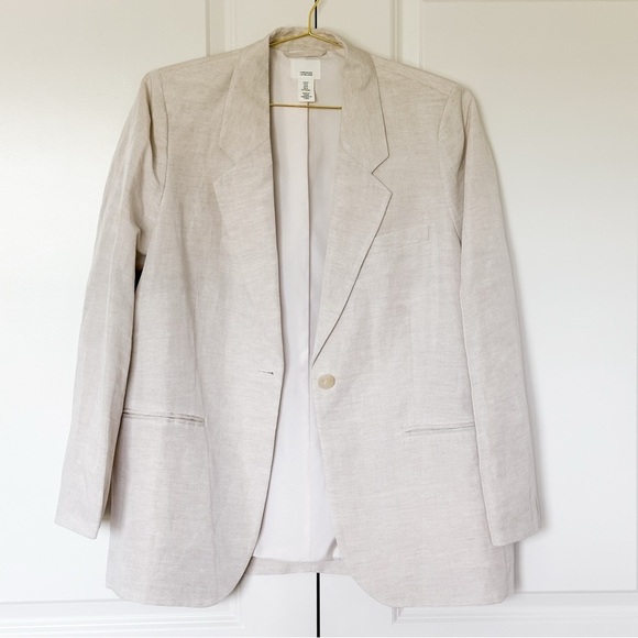 H&M Linen Blend Blazer- Neutral Lightweight Casual Workwear - Picture 5 of 9